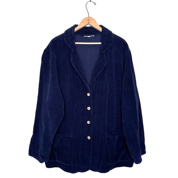 Bryn Walker | Navy Blue Button Down Corduroy Blazer Jacket Shacket Size Large - Picture 1 of 7